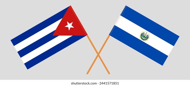 Crossed flags of Cuba and El Salvador. Official colors. Correct proportion. Vector illustration
