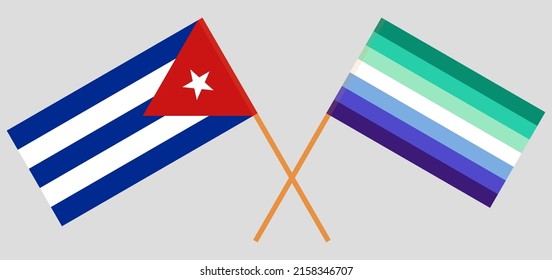 Crossed flags of Cuba and gay men pride. Official colors. Correct proportion. Vector illustration

