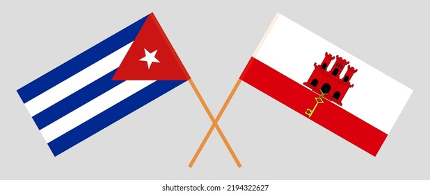 Crossed flags of Cuba and Gibraltar. Official colors. Correct proportion. Vector illustration
