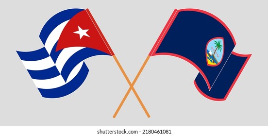 Crossed flags of Cuba and Guam. Official colors. Correct proportion. Vector illustration
