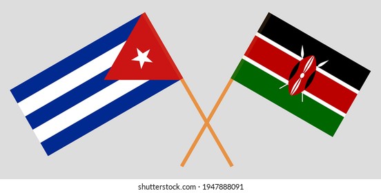 Banderas cruzadas de Cuba y Kenia. Colores oficiales. Proporción correcta