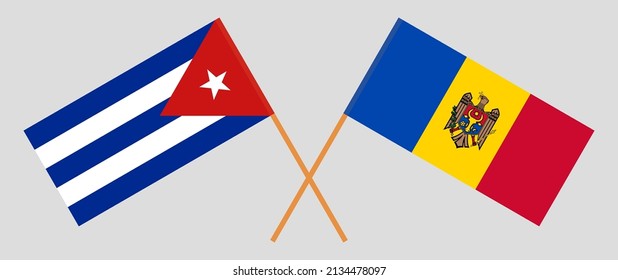 Crossed flags of Cuba and Moldova. Official colors. Correct proportion. Vector illustration