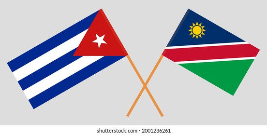 Crossed flags of Cuba and Namibia. Official colors. Correct proportion