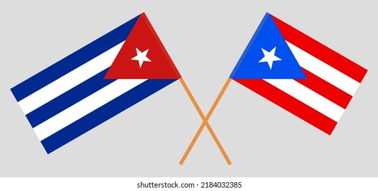 Crossed flags of Cuba and Puerto Rico. Official colors. Correct proportion. Vector illustration
