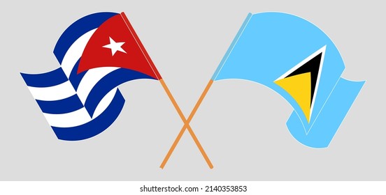 Crossed flags of Cuba and Saint Lucia. Official colors. Correct proportion. Vector illustration
