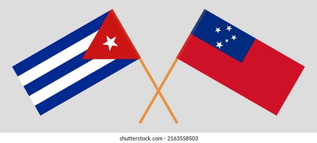 Banderas cruzadas de Cuba y Samoa. Colores oficiales. Proporción correcta. Ilustración del vector
