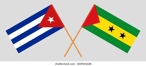 Crossed flags of Cuba and Sao Tome and Principe. Official colors. Correct proportion