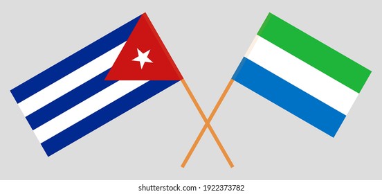 Crossed flags of Cuba and Sierra Leone. Official colors. Correct proportion