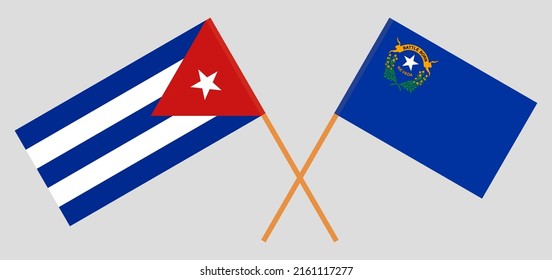 Crossed flags of Cuba and The State of Nevada. Official colors. Correct proportion. Vector illustration
