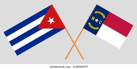 Crossed flags of Cuba and The State of North Carolina. Official colors. Correct proportion. Vector illustration
