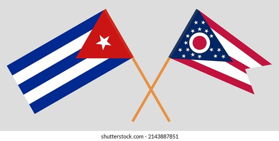 Crossed flags of Cuba and the State of Ohio. Official colors. Correct proportion. Vector illustration
