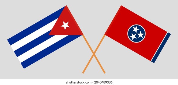 Crossed flags of Cuba and the State of Tennessee. Official colors. Correct proportion