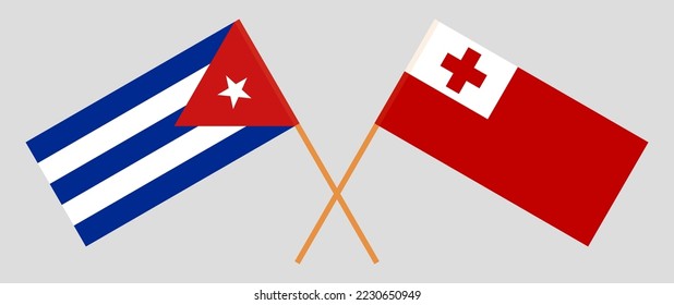 Crossed flags of Cuba and Tonga. Official colors. Correct proportion. Vector illustration
