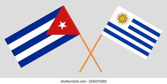 Crossed flags of Cuba and Uruguay. Official colors. Correct proportion. Vector illustration
