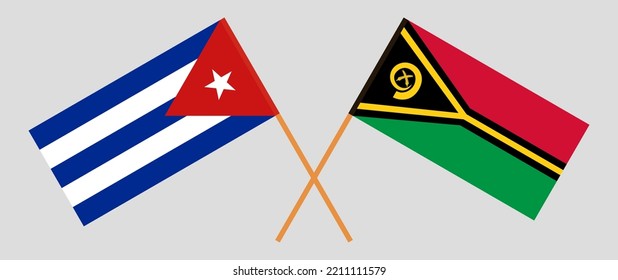 Crossed flags of Cuba and Vanuatu. Official colors. Correct proportion. Vector illustration
