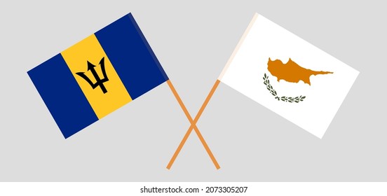 Banderas cruzadas de Chipre y Barbados. Colores oficiales. Proporción correcta. Ilustración del vector