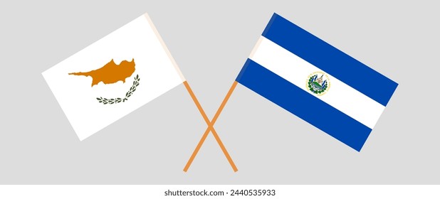 Crossed flags of Cyprus and El Salvador. Official colors. Correct proportion. Vector illustration
