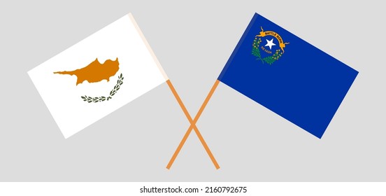 Banderas cruzadas de Chipre y del Estado de Nevada. Colores oficiales. Proporción correcta. Ilustración del vector
