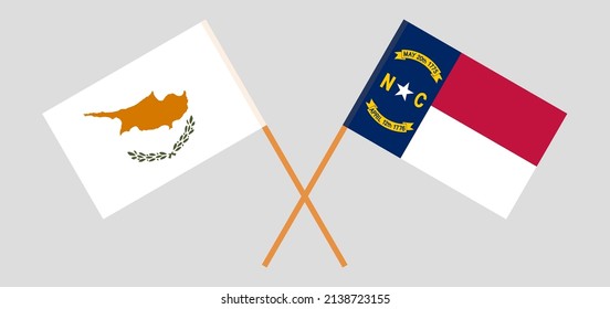 Crossed flags of Cyprus and The State of North Carolina. Official colors. Correct proportion. Vector illustration
