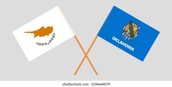 Überquerte Flaggen Zyperns und des Staates Oklahoma. Offizielle Farben. Richtiger Anteil. Vektorgrafik
