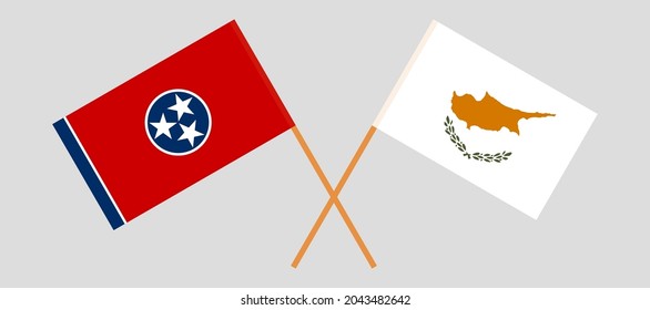 Crossed flags of Cyprus and the State of Tennessee. Official colors. Correct proportion
