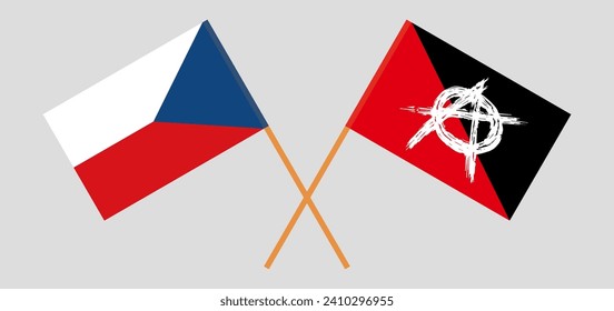 Crossed flags of Czech Republic and anarchy. Official colors. Correct proportion. Vector illustration
