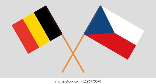 Crossed  flags of Czech Republic and Belgium. Official colors. Correct proportion. Vector illustration