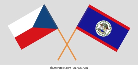 Crossed flags of Czech Republic and Belize. Official colors. Correct proportion. Vector illustration
