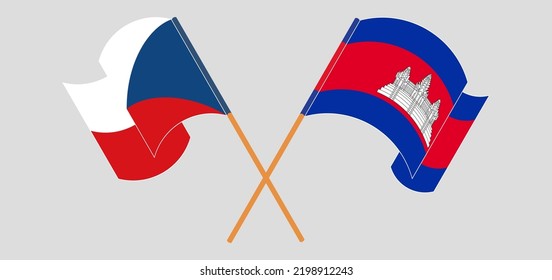 Crossed flags of Czech Republic and Cambodia. Official colors. Correct proportion. Vector illustration

