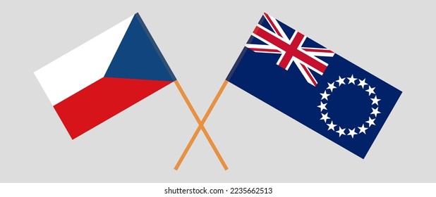 Crossed flags of Czech Republic and Cook Islands. Official colors. Correct proportion. Vector illustration
