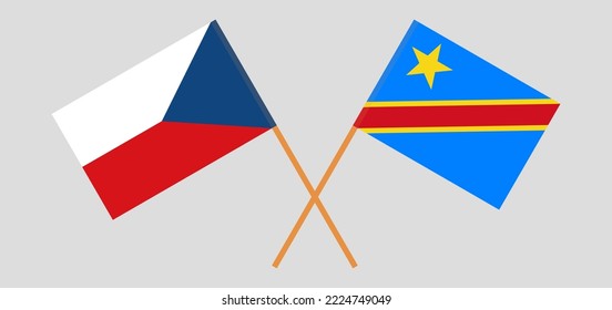Crossed flags of Czech Republic and Democratic Republic of the Congo. Official colors. Correct proportion