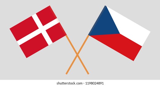Crossed  flags of Czech Republic and Denmark. Official colors. Correct proportion. Vector illustration