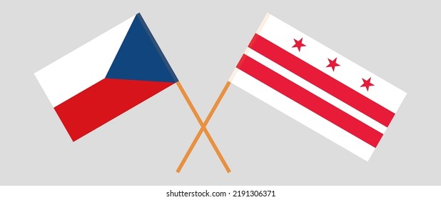 Crossed flags of Czech Republic and the District of Columbia. Official colors. Correct proportion. Vector illustration
