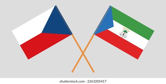 Crossed flags of Czech Republic and Equatorial Guinea. Official colors. Correct proportion. Vector illustration
