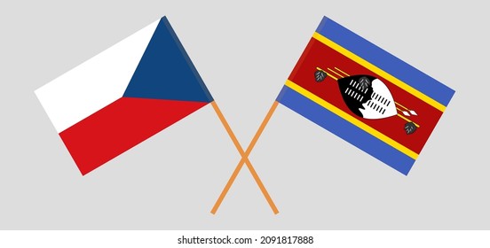 Banderas cruzadas de la República Checa y Eswatini. Colores oficiales. Proporción correcta. Ilustración del vector
