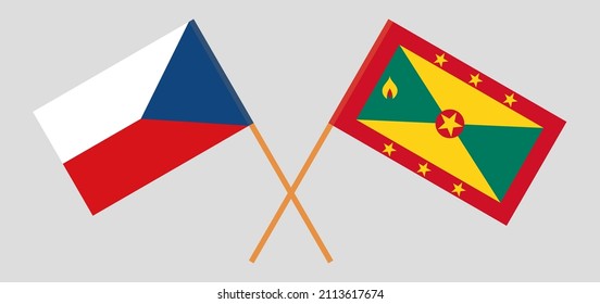 Crossed flags of Czech Republic and Grenada. Official colors. Correct proportion. Vector illustration
