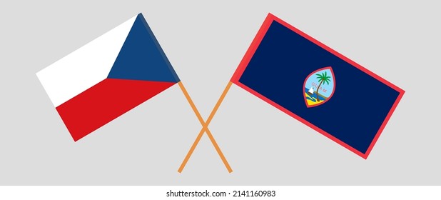 Banderas cruzadas de la República Checa y Guam. Colores oficiales. Proporción correcta. Ilustración del vector
