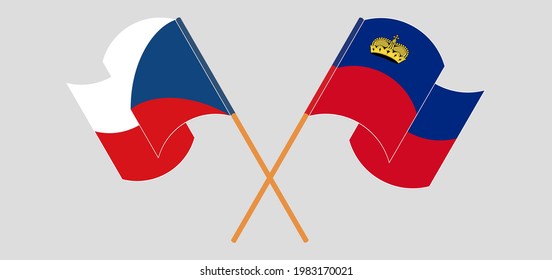 Crossed flags of Czech Republic and Liechtenstein. Official colors. Correct proportion