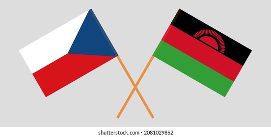 Crossed flags of Czech Republic and Malawi. Official colors. Correct proportion