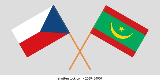 Crossed flags of Czech Republic and Mauritania. Official colors. Correct proportion