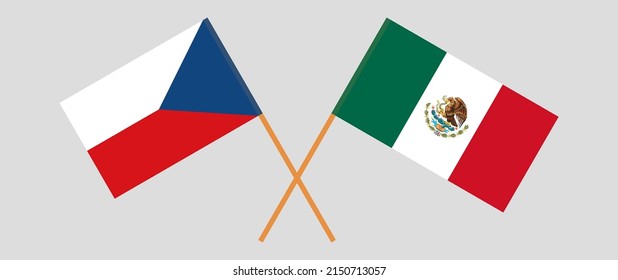 Banderas cruzadas de la República Checa y México. Colores oficiales. Proporción correcta. Ilustración del vector
