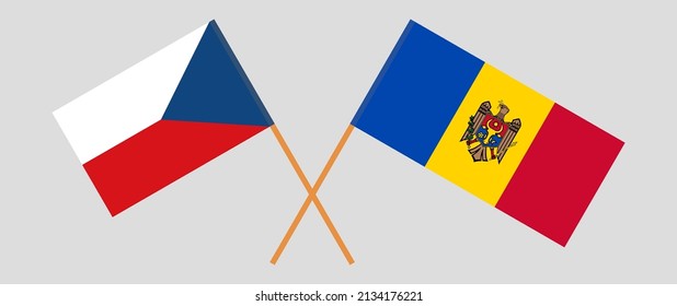 Banderas cruzadas de la República Checa y Moldavia. Colores oficiales. Proporción correcta. Ilustración del vector
