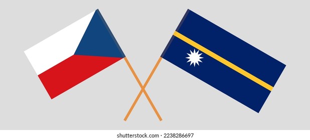 Banderas cruzadas de la República Checa y Nauru. Colores oficiales. Proporción correcta. Ilustración del vector
