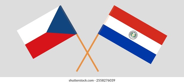 Crossed flags of Czech Republic and Republic of Paraguay. Official colors. Correct proportion. Vector illustration.
