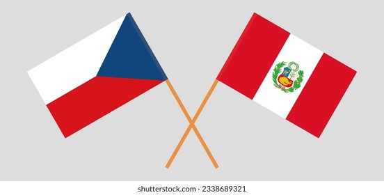 Crossed flags of Czech Republic and Peru. Official colors. Correct proportion. Vector illustration
