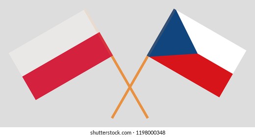 Crossed  flags of Czech Republic and Poland. Official colors. Correct proportion. Vector illustration