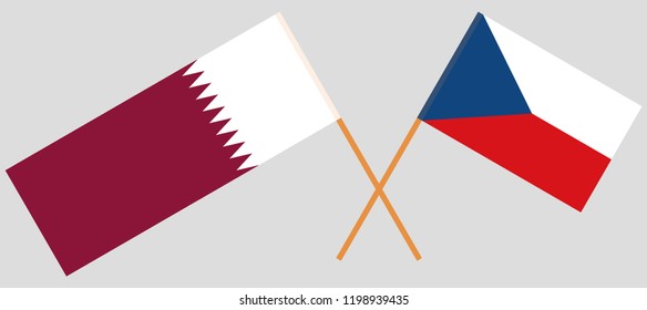 Crossed  flags of Czech Republic and Qatar. Official colors. Correct proportion. Vector illustration