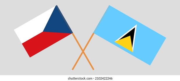 Crossed flags of Czech Republic and Saint Lucia. Official colors. Correct proportion. Vector illustration
