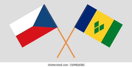 Banderas cruzadas de la República Checa y San Vicente y las Granadinas. Colores oficiales. Proporción correcta. Ilustración del vector
