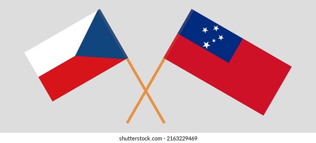 Gekreuzte Flaggen der Tschechischen Republik und Samoas. Offizielle Farben. Richtiger Anteil. Vektorgrafik
